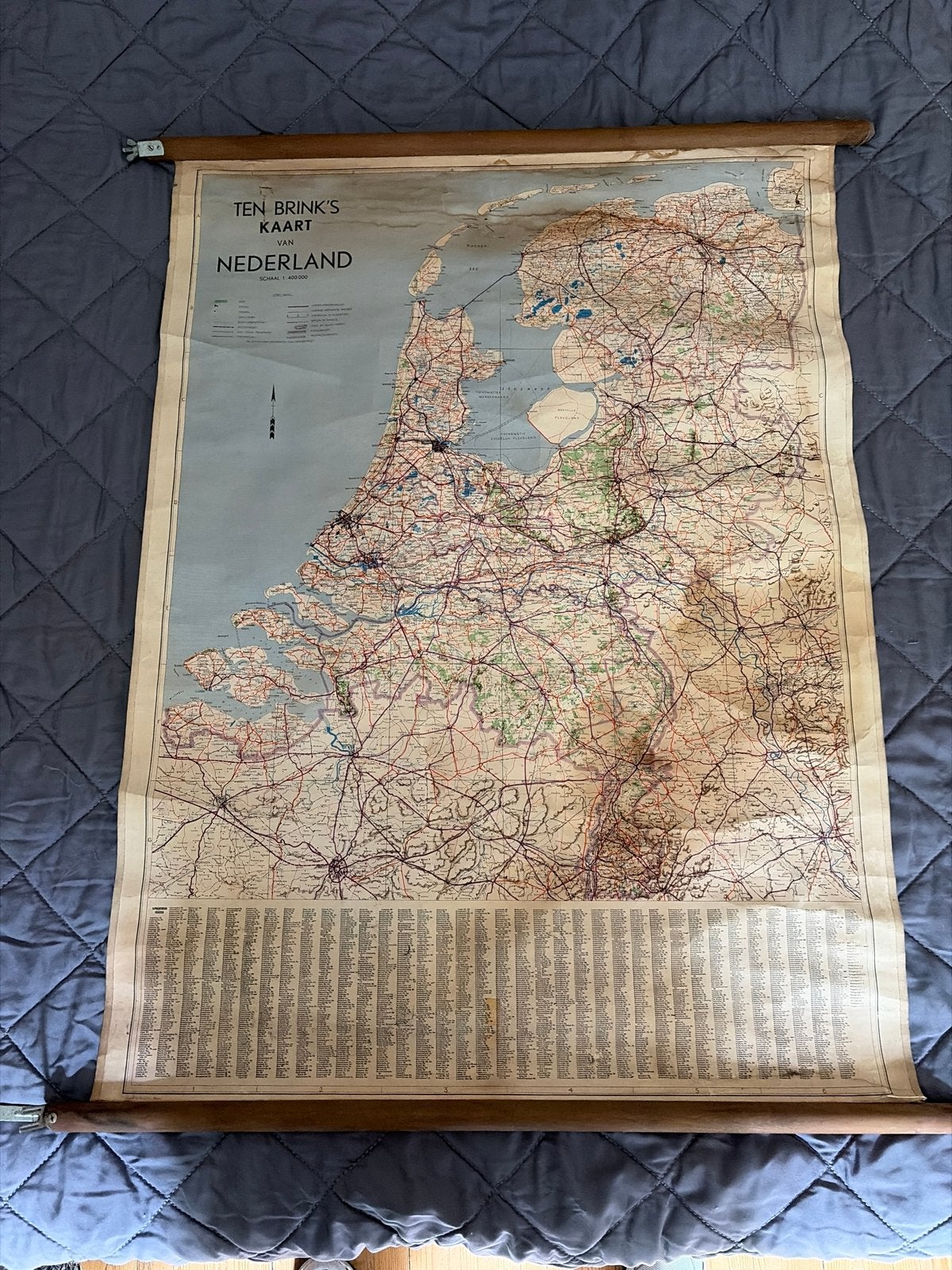 Antieke Ten Brink's Kaart van Nederland op rol, Boeken, Landkaart, 1800 tot 2000, Nederland, Ophalen