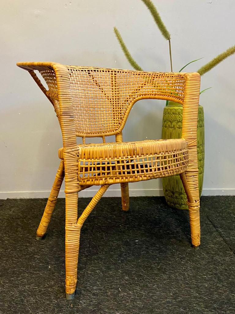 Vintage retro rotan stoel jaren 50/60 riet chair mid-century, Antiek en Kunst, Antiek | Meubels | Stoelen en Banken, Ophalen
