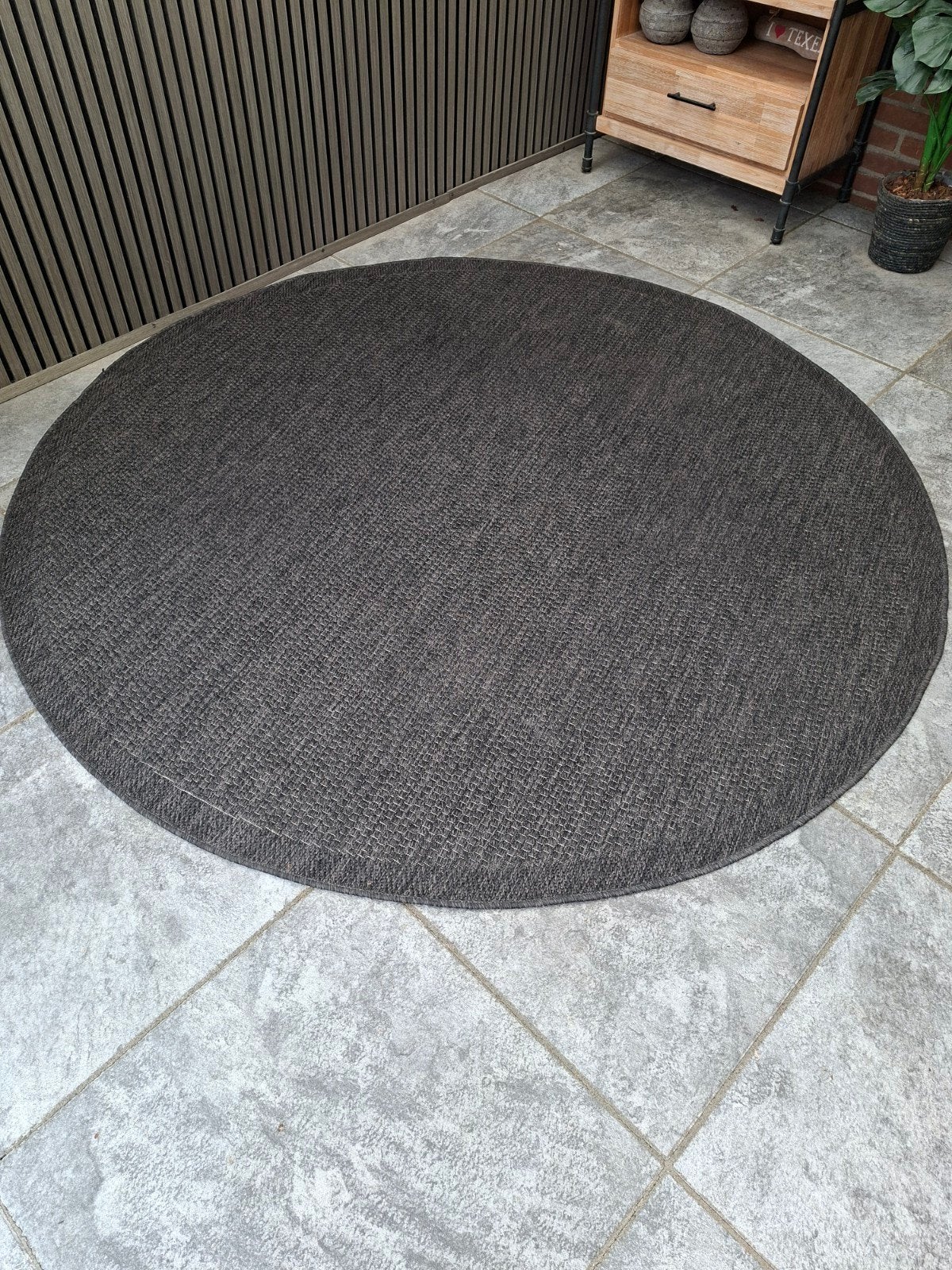 Zeer mooi rond zwart buiten vloerkleed doorsnee 200 cm, Ophalen, Zwart, Rond, 200 cm of meer
