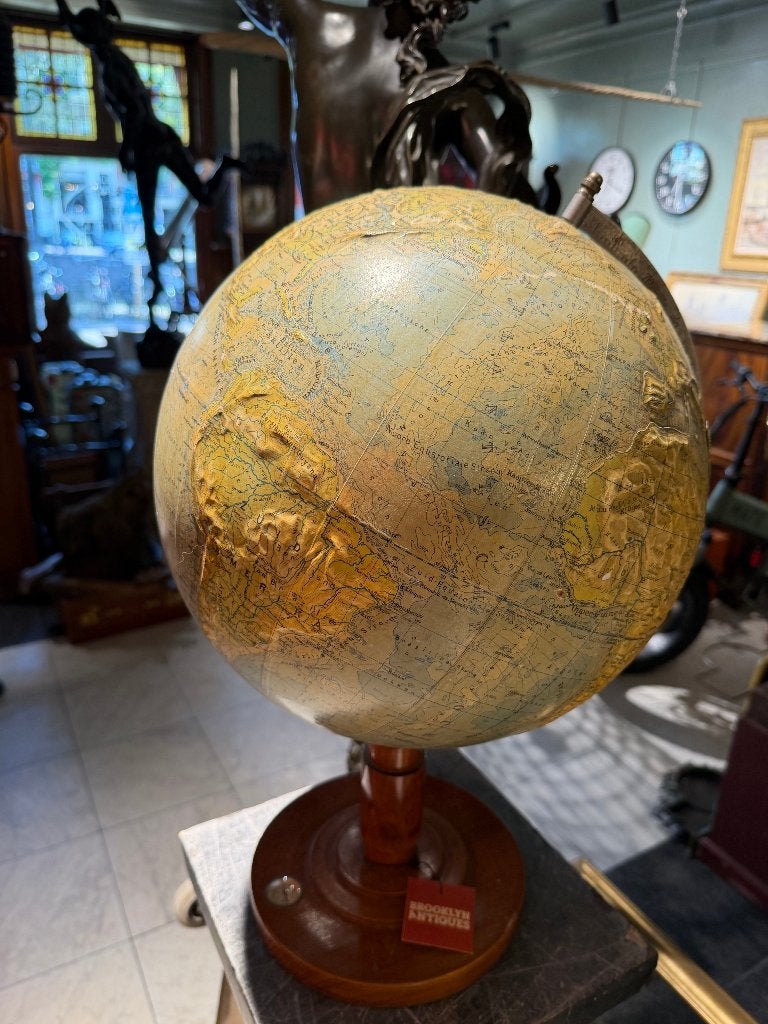 Antieke Wereldbol met Reliëf en Kompas - Uniek Stuk, Ophalen, Gebruikt, 30 cm, Onbekend