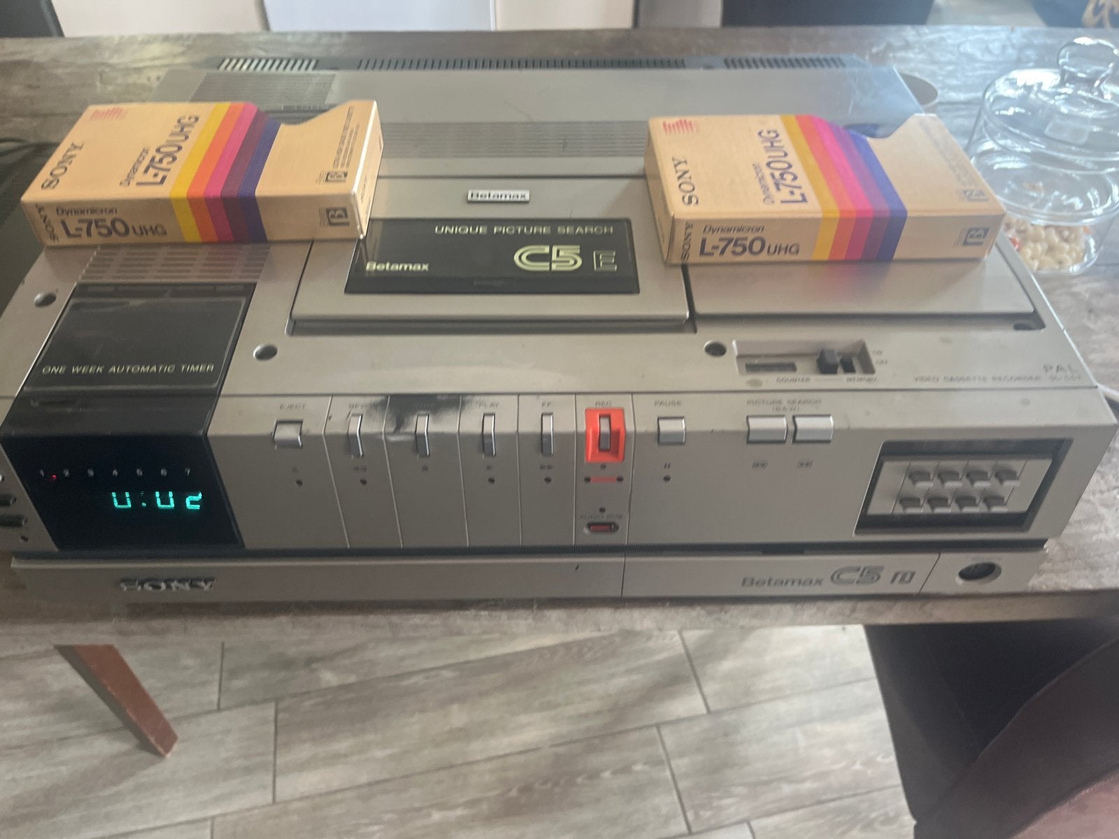 Sony Betamax SL-C5E Videorecorder met 2 Betamax tapes, Ophalen of Verzenden, Gebruikt, Betamax-speler of -recorder