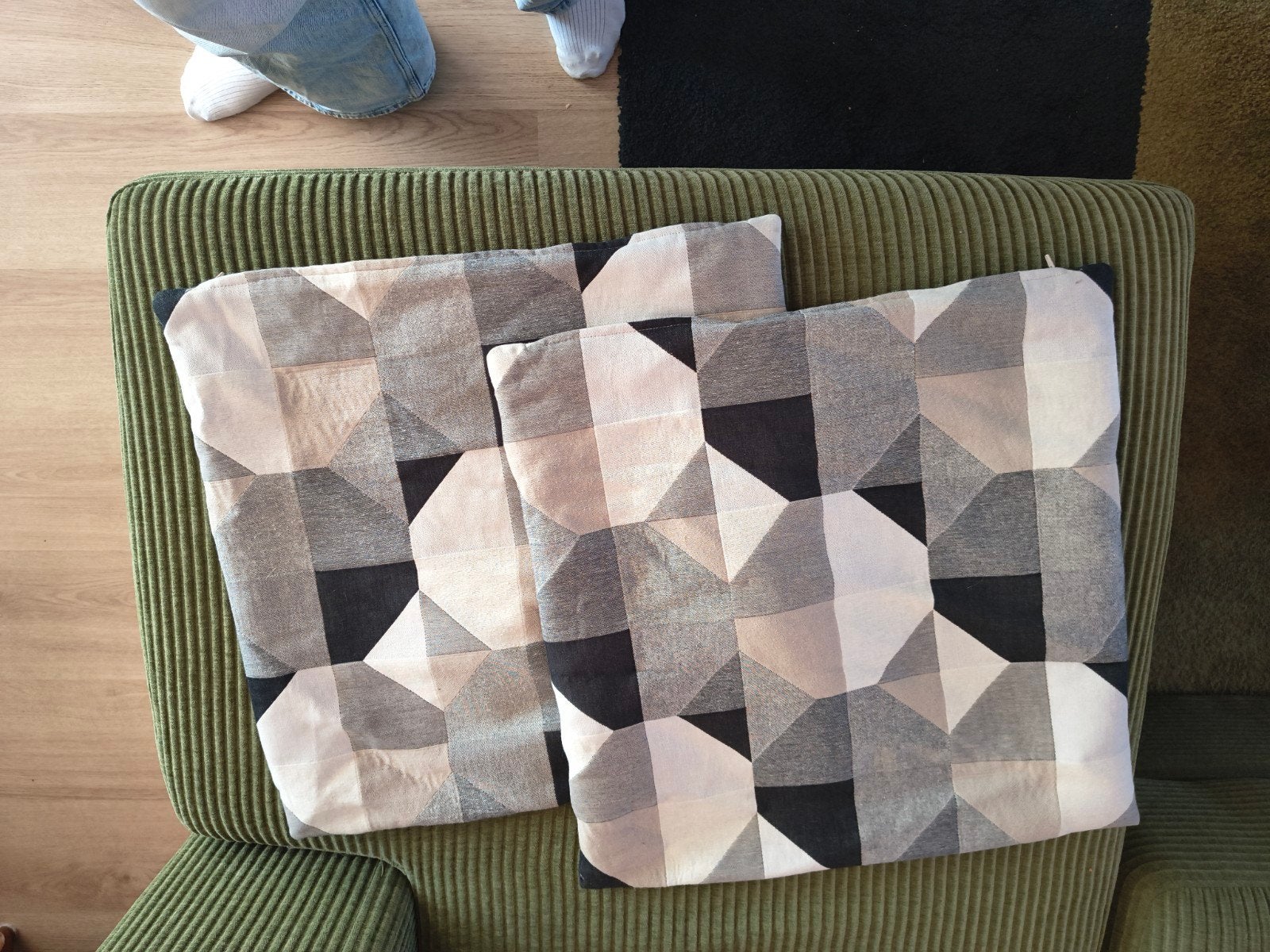 2 IKEA kussenslopen 50x50 cm grijs geometrisch patroon, Ophalen, Gebruikt, Grijs, Met print