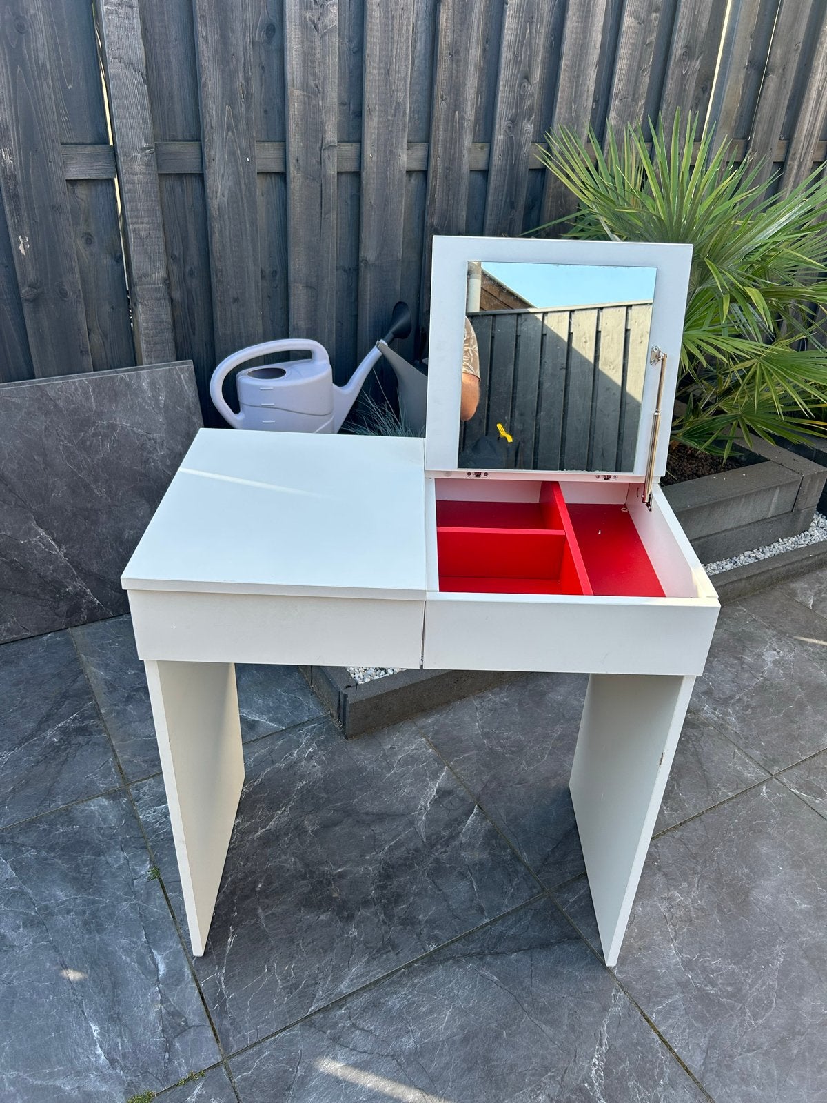 Witte kaptafel met spiegel en opbergruimte, Gebruikt, Minder dan 100 cm, Hout, 50 tot 100 cm