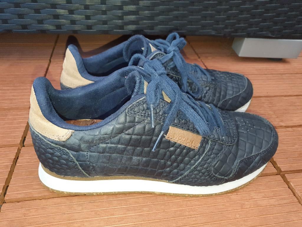 Woden mt.39 sneakers in blauw soepel leer met rubber zool, Blauw, Ophalen of Verzenden, Sneakers of Gympen, Woden