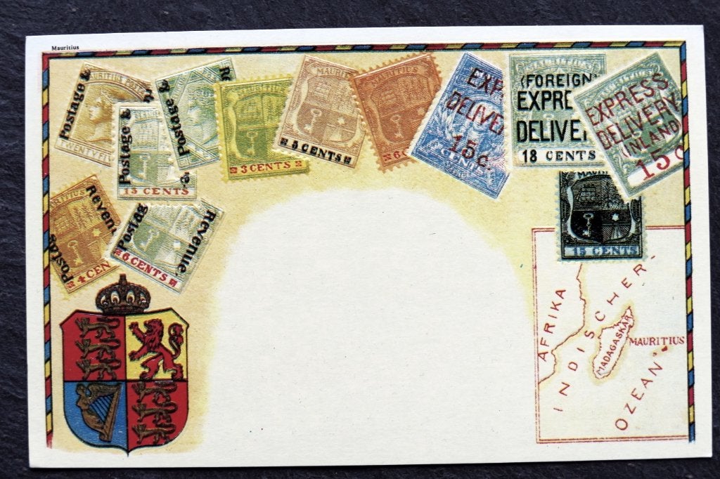 Reliefkaart Postzegels Mauritie, Reproductie 1980, Verzenden, 1980 tot heden, Ongelopen, Overige thema's
