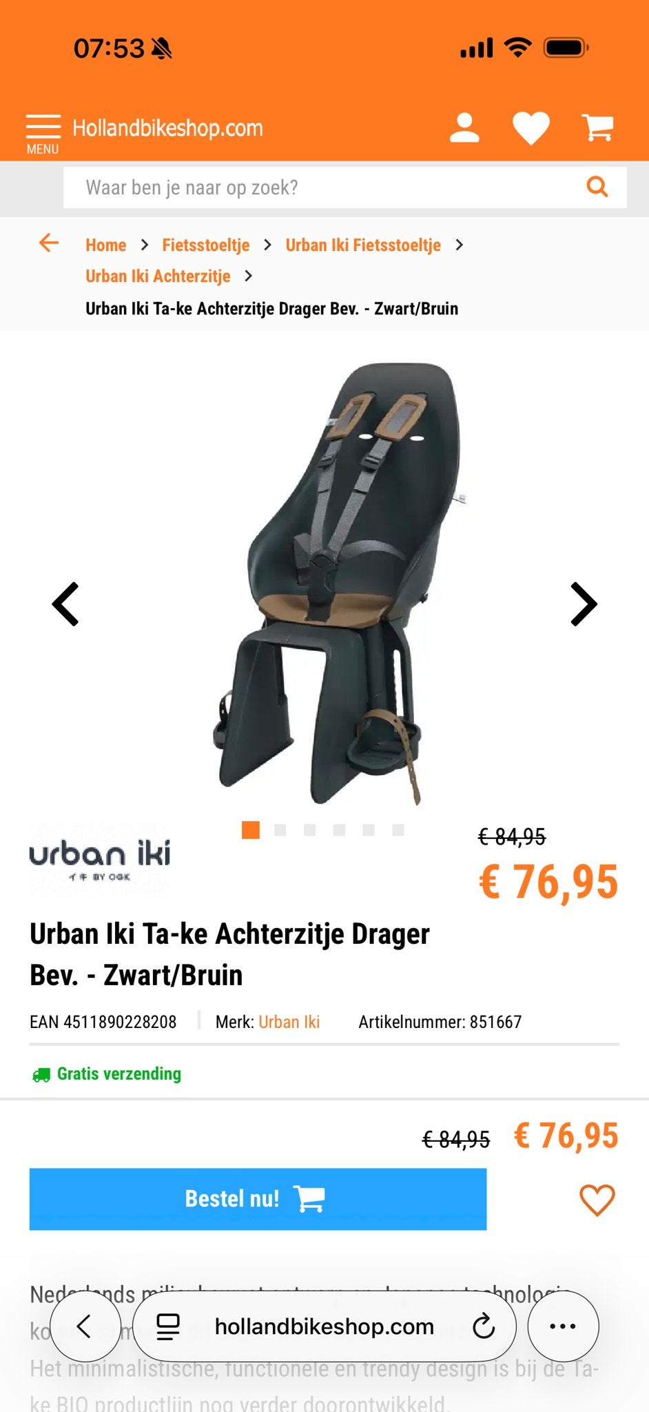 Urban Iki Ta-ke Achterzitje Drager Zwart/Bruin - Nieuw, Fietsen en Brommers, Ophalen of Verzenden, Nieuw, 15 t/m 25 kg, Achterzitje