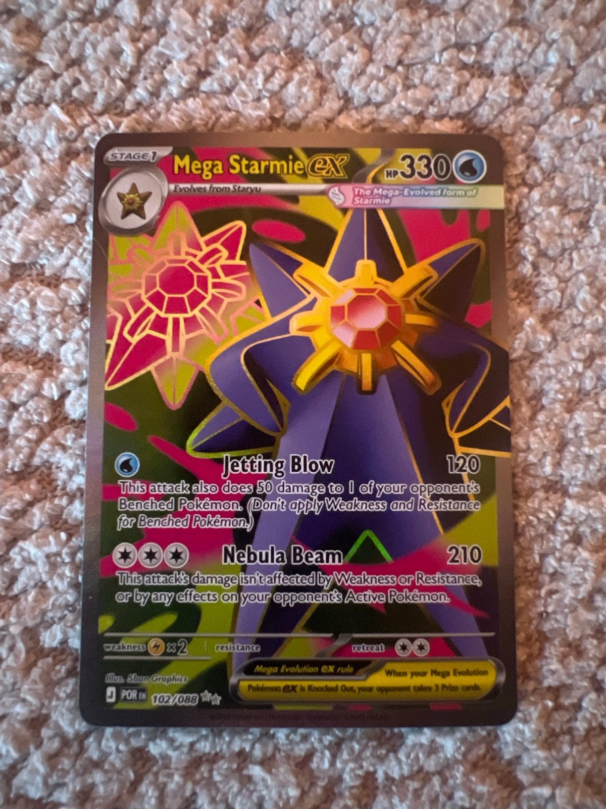 Mega Starmie EX Pokémon Kaart 102/088, Ophalen of Verzenden, Zo goed als nieuw, Losse kaart, Foil