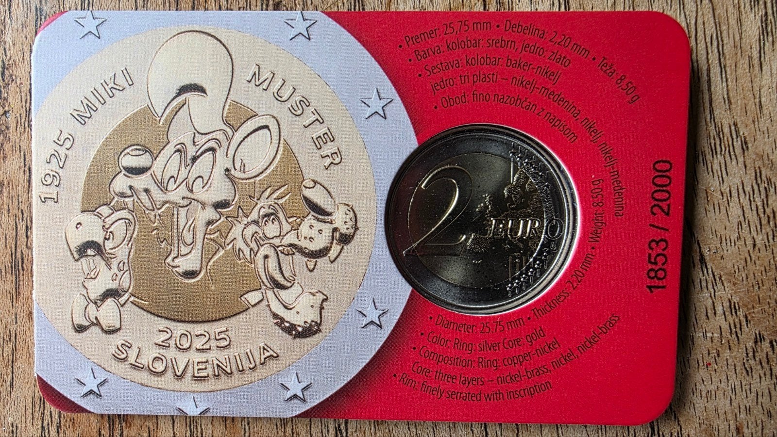 2 Euro Coincard Slovenie Miki Muster 100e Verjaardag 2025, Ophalen of Verzenden, Slovenië, 2 euro, Losse munt