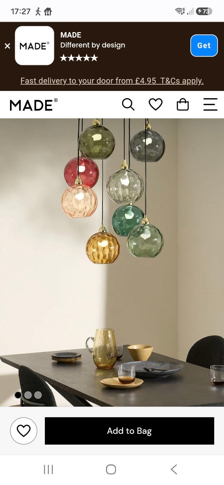 MADE Ilharia Plafondlamp met 8 pastelkleurige glazen bollen, Ophalen, Nieuw, Glas, Modern, Speels, Pastel