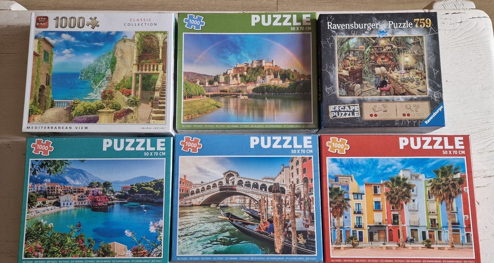 Diverse puzzels: 1000 en 759 stukjes, verschillende thema's, Ophalen, Meer dan 50 stukjes, Gebruikt, 6 maanden tot 2 jaar