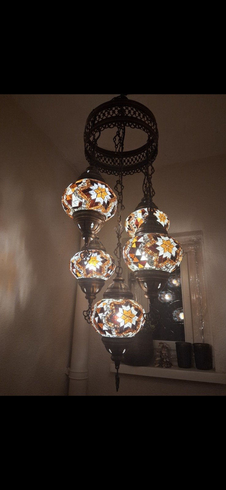 Prachtige Turkse Mozaïek Hanglamp - Oosterse Sfeer, Ophalen, E14 (klein), Zo goed als nieuw, Glas