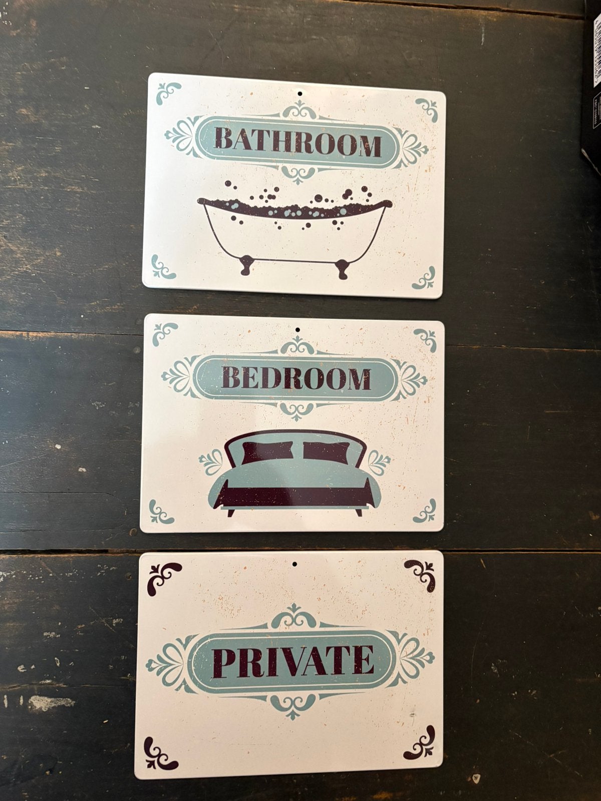 3x blikken bordjes., Tekstbord, Metaal, 15 cm, Nieuw