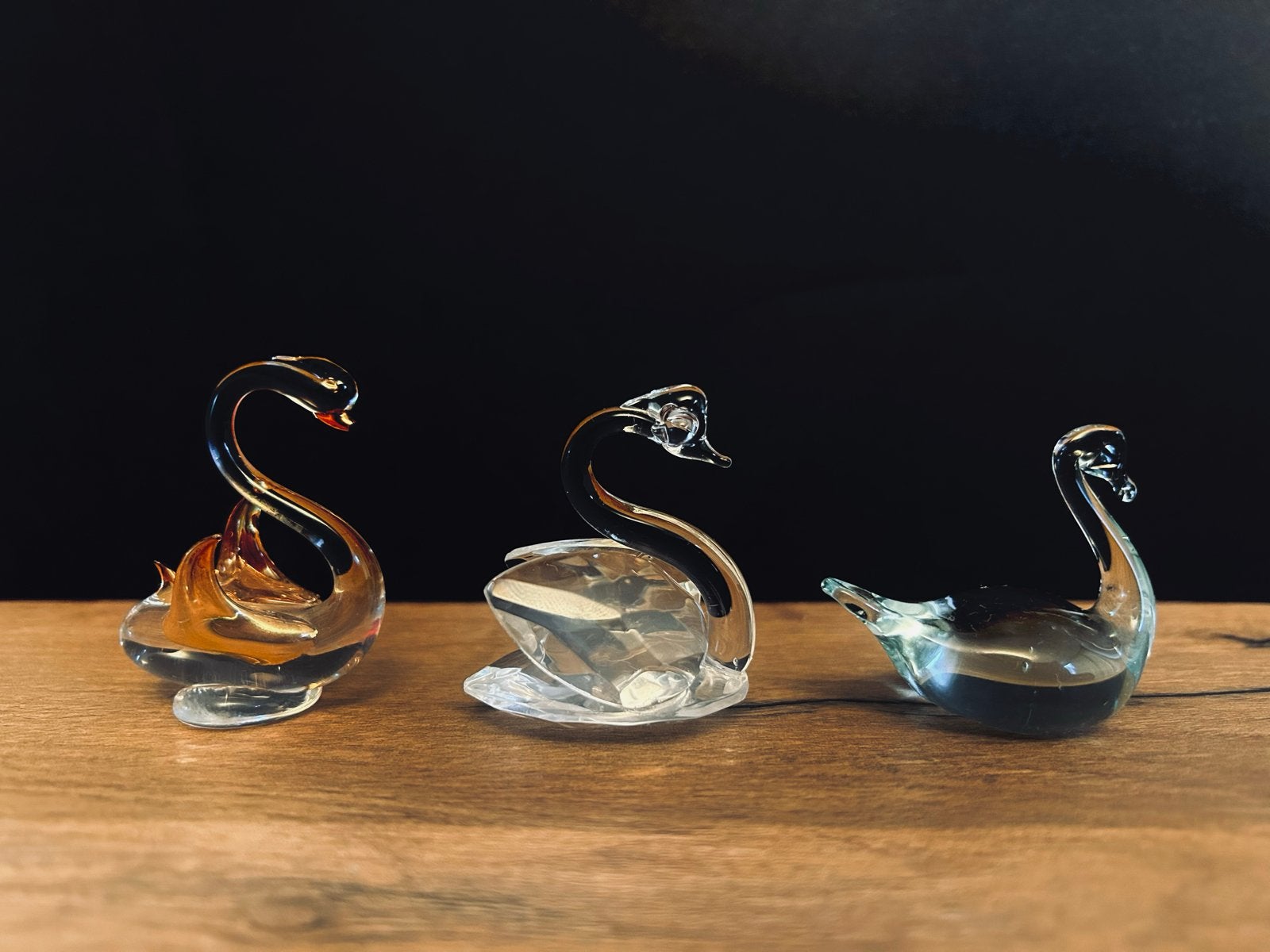 Drie prachtige glazen zwanen decoratie, Meerkleurig, Ophalen of Verzenden, Glas, Klassiek