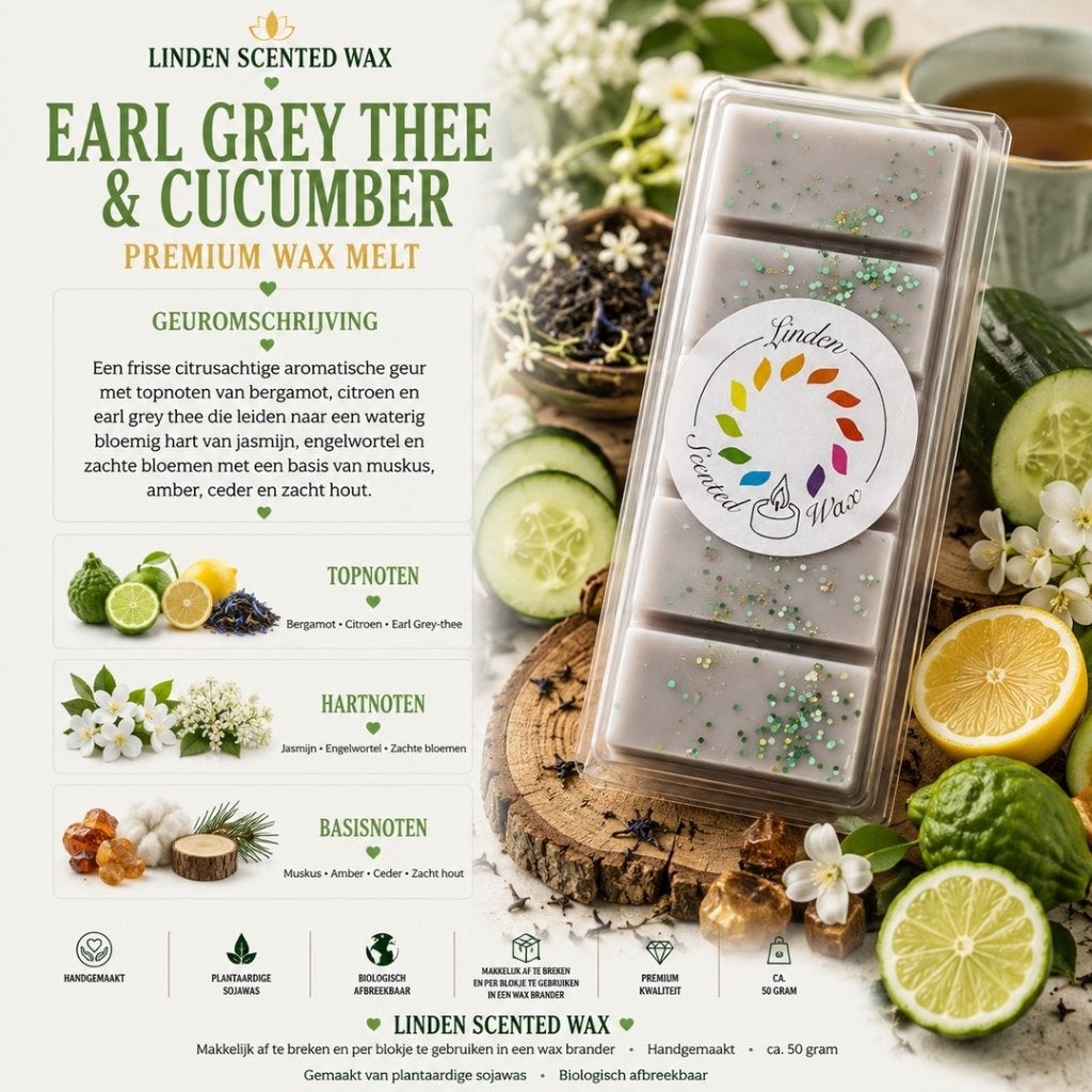 Waxmelts geur EARL GREY THEE en KOMKOMMER waxmelt, Ophalen of Verzenden, Nieuw, Was, Kaars