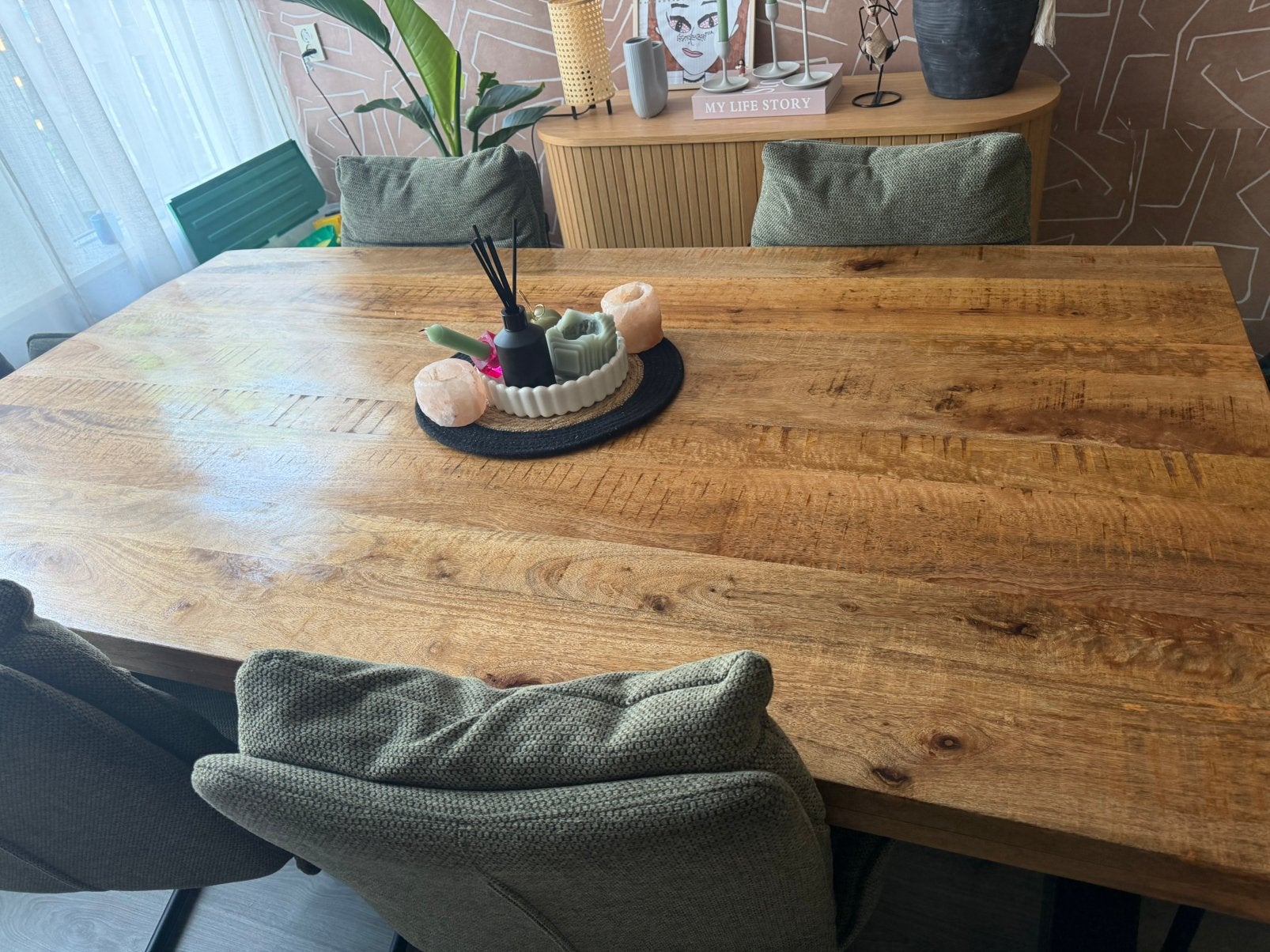 Dining table six stools, Ophalen, 50 tot 100 cm, Zo goed als nieuw, Vijf personen of meer