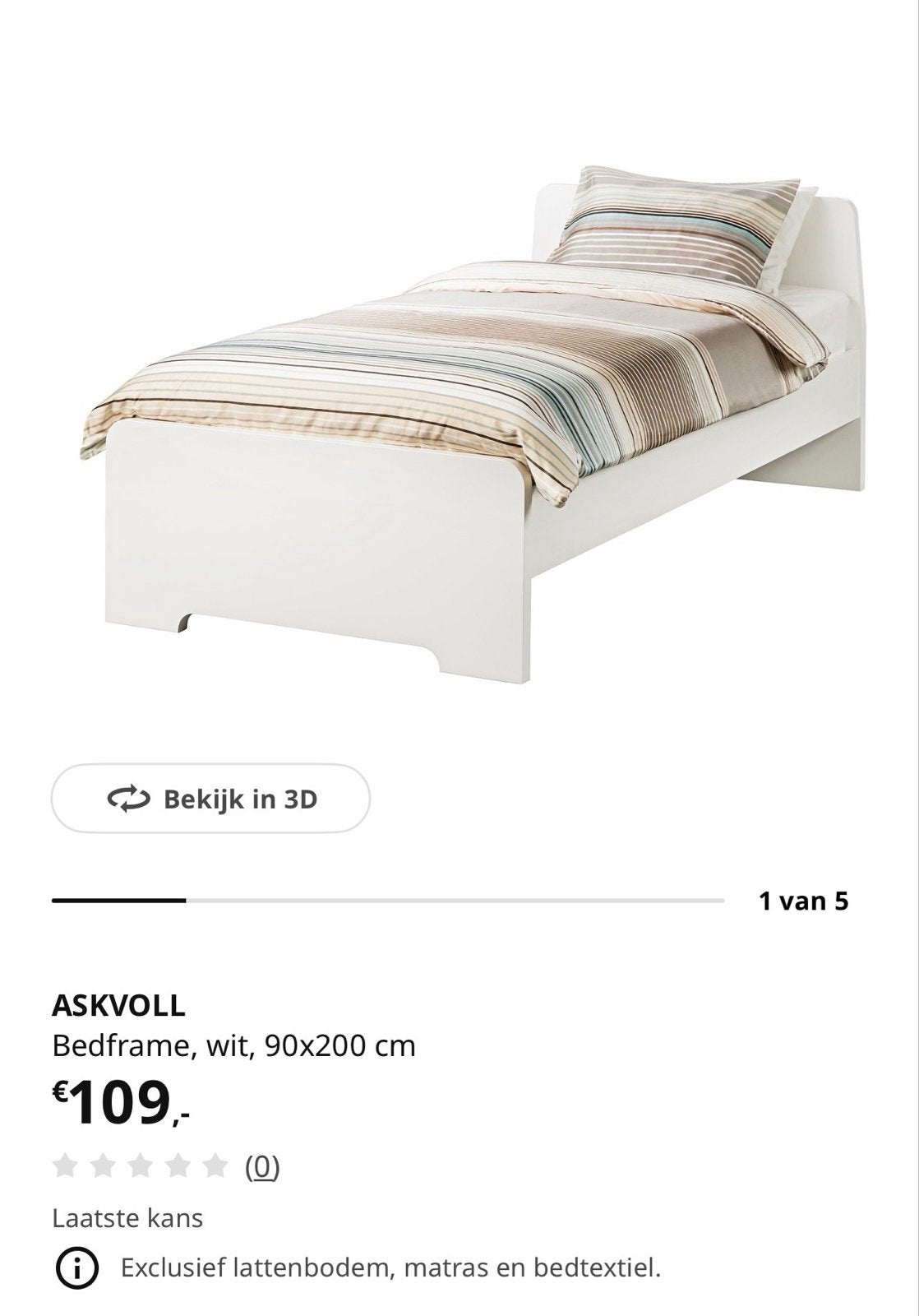 IKEA ASKVOLL Bedframe wit 90x200 cm - Nieuw in doos, Ophalen, Overige materialen, 90 cm, Eenpersoons