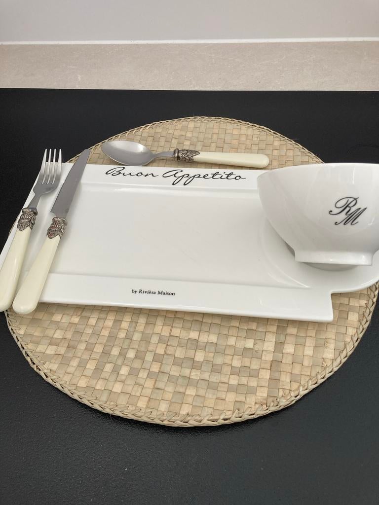 Rivièra Maison Buon Appetito bord met kom, Ophalen, Gebruikt, Keramiek, Bord(en)
