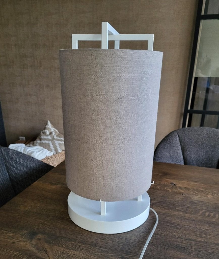 Layer by Adje Round lamp tafellamp wit / taupe in nieuwstaat, 50 cm, Overige typen, Overige merken, Wit