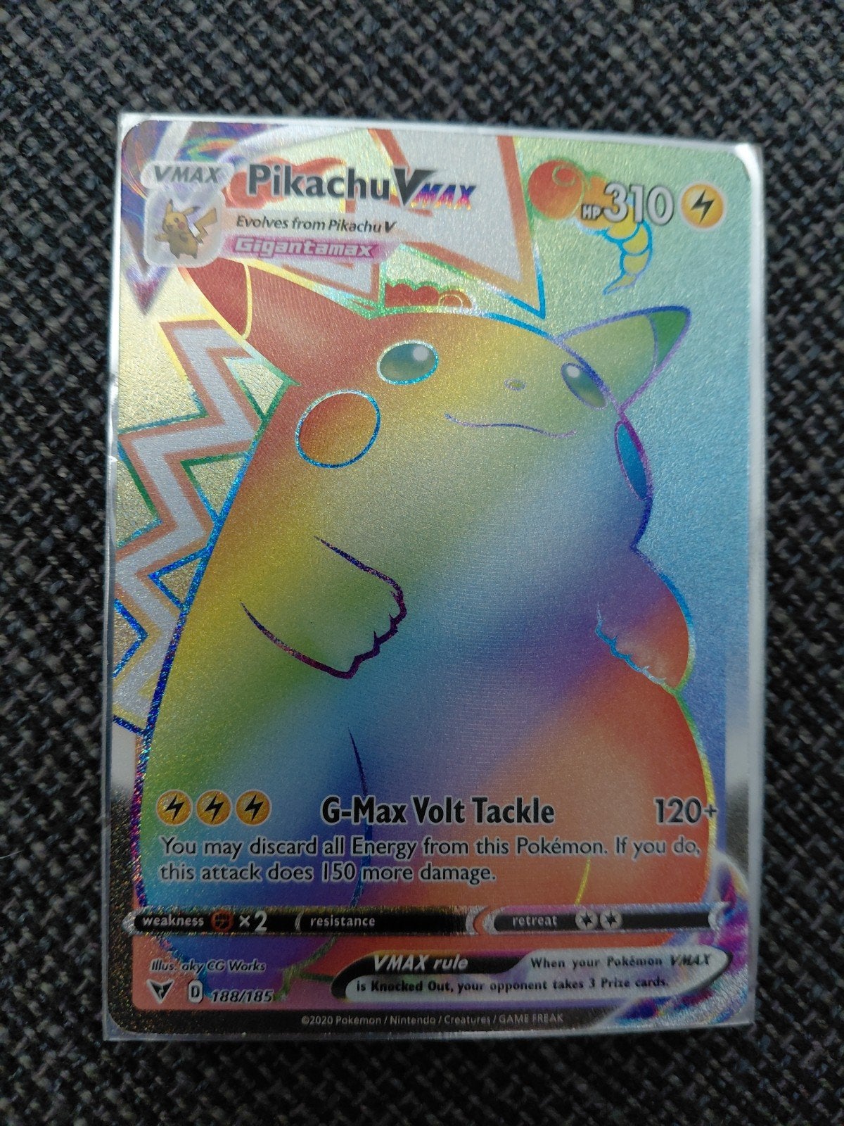 Pikachu VMAX Rainbow Rare Pokémon Kaart (188/185), Ophalen of Verzenden, Zo goed als nieuw, Losse kaart, Foil