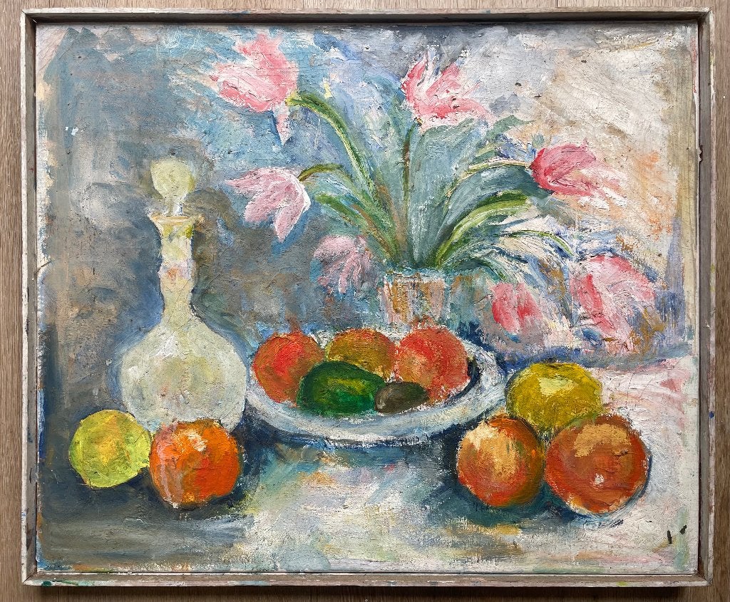 Kleurrijk stilleven op doek, Antiek en Kunst, Acrylverf, Stilleven, Handgeschilderd, Ophalen of Verzenden
