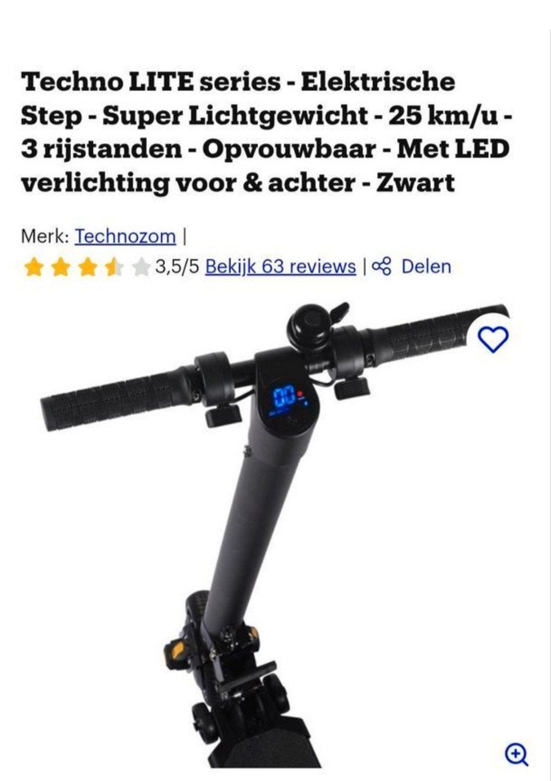 Technozom LITE Elektrische Step - Zwart, Opvouwbaar, Ophalen, Gebruikt, Elektrische step (E-scooter), Technozom