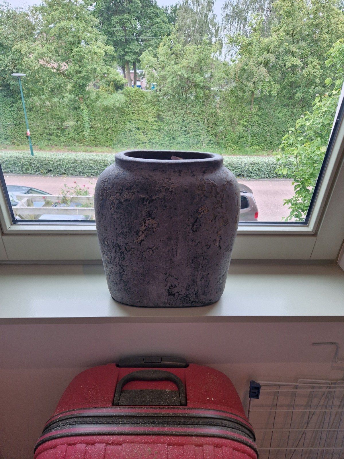 Landelijke grijze pot/vaas, Huis en Inrichting, Woonaccessoires | Vazen, Ophalen of Verzenden, Overige kleuren