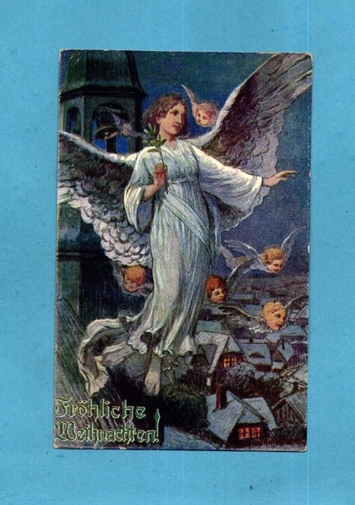 Mooie oude kerstkaart S851 - Kerstengel met kinderengetjes, Verzenden, Voor 1920, Gelopen, Feest(dag)
