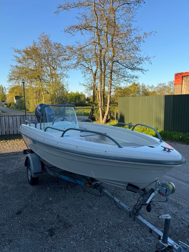 Terhi 410 met trailer en 30pk Yamaha buitenboordmotor, Ophalen, 10 tot 30 pk, Gebruikt, 3 tot 6 meter
