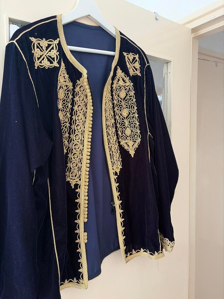 Markkans jas voor Eid - Elegante blauwe fluwelen jas, Kleding | Dames, Maat 38/40 (M), Overige typen, Blauw, Ophalen of Verzenden