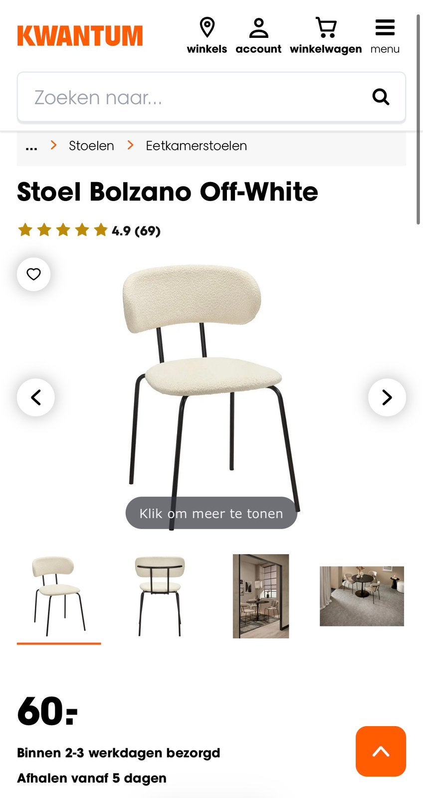 4 Teddy stoel kwantum, Ophalen, Zo goed als nieuw, Wit, Eén