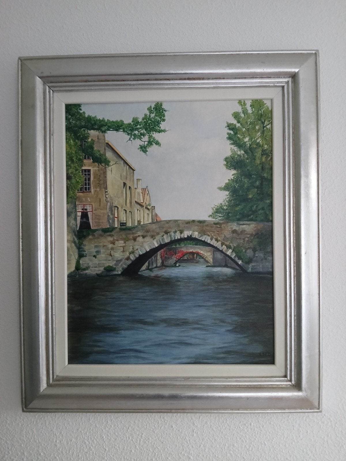 Schilderij Brugge Acrylverf 61x52 cm, Ophalen, Acrylverf, Doek, Stads- / dorpsgezicht