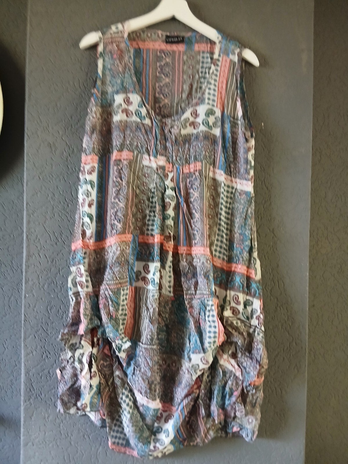 Ophilia jurk maat 42-44 grijs met meerdere kleuren, Verzenden, Maat 42/44 (L), Zo goed als nieuw, Knielengte
