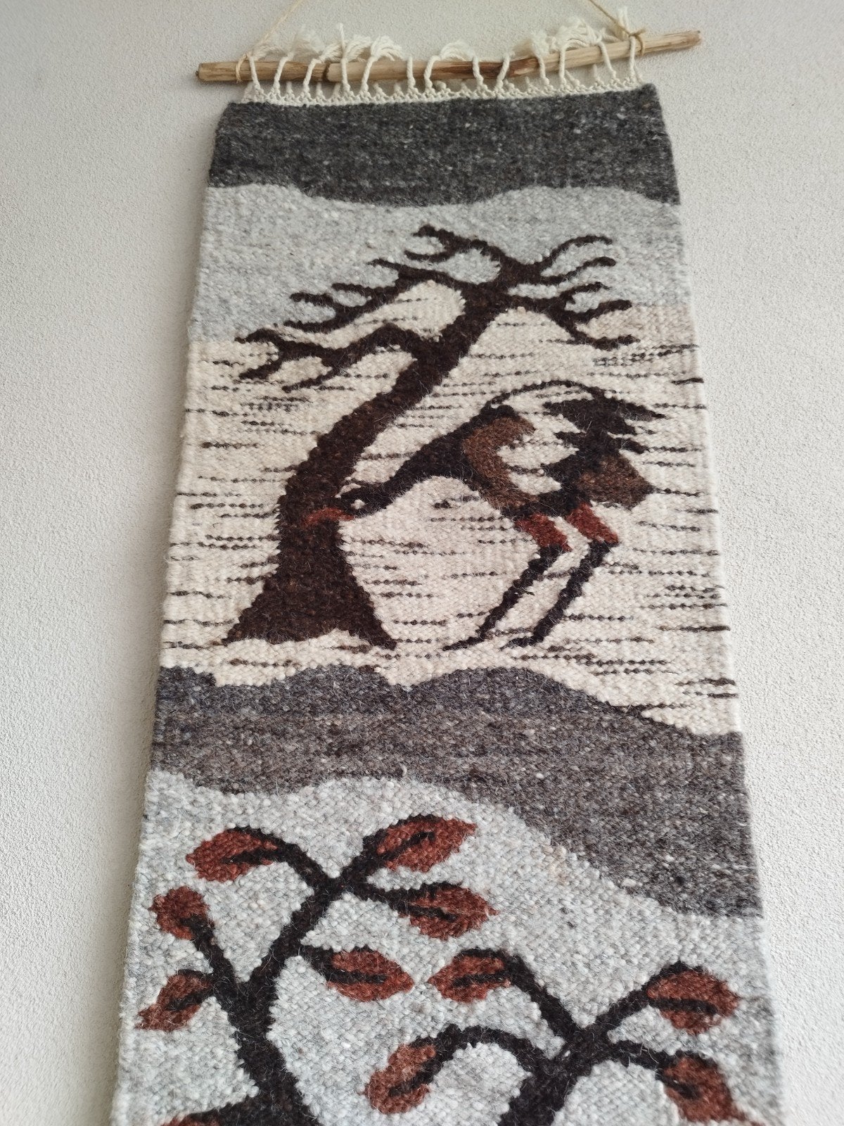 Handgeweven wandkleed Namibië Karakul Wol 43x133cm Japandi, Beige, Boho, Ophalen of Verzenden, Zo goed als nieuw