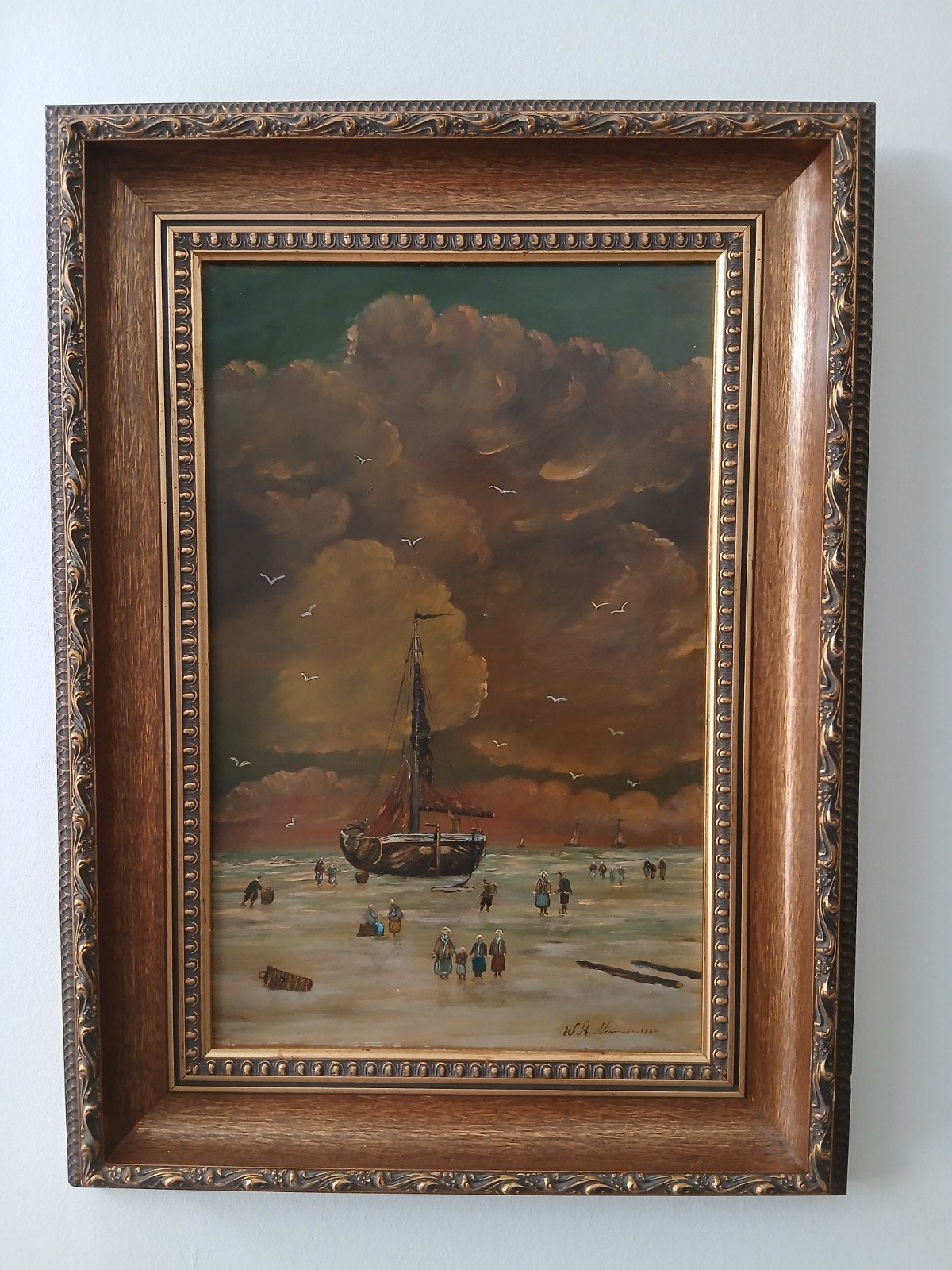 scheveningen strandgezicht schip 1942, Antiek en Kunst, Kunst | Schilderijen | Klassiek, Ophalen of Verzenden
