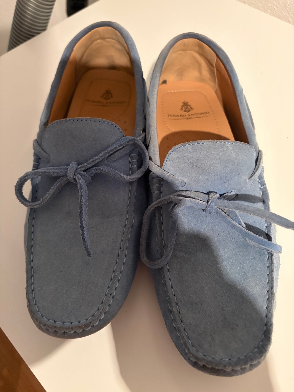 Mocassins Fusaro Antonio - Lichtblauw Suède - Maat 41, Kleding | Heren, Ophalen of Verzenden, Gedragen, Blauw, Espadrilles of Moccasins