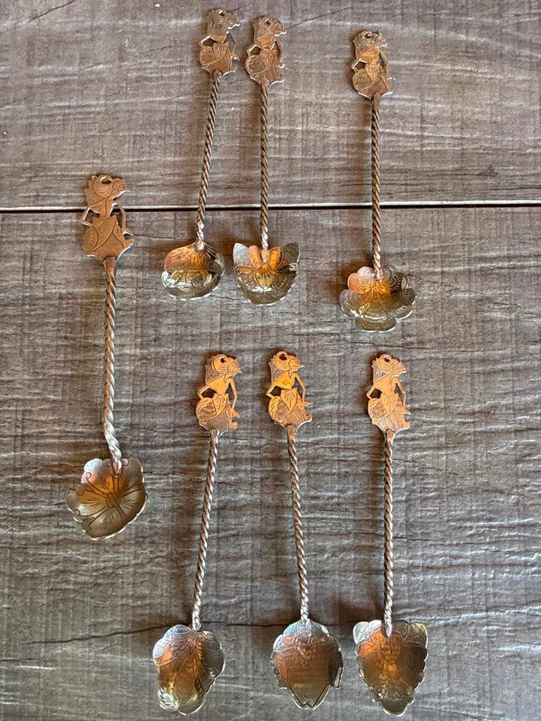 7x Djokja zilveren lepeltjes 800 - Wayang / Indonesië, Ophalen of Verzenden