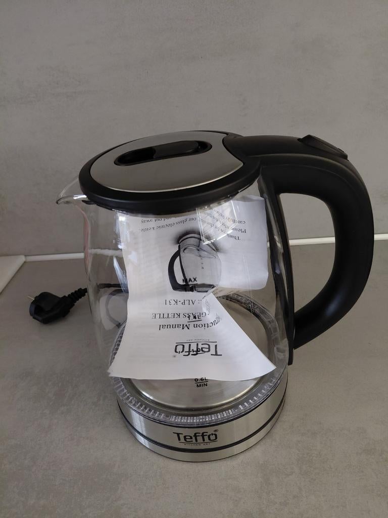 Electric Glass Waterkoker, 1 tot 2 liter, Ophalen, Nieuw