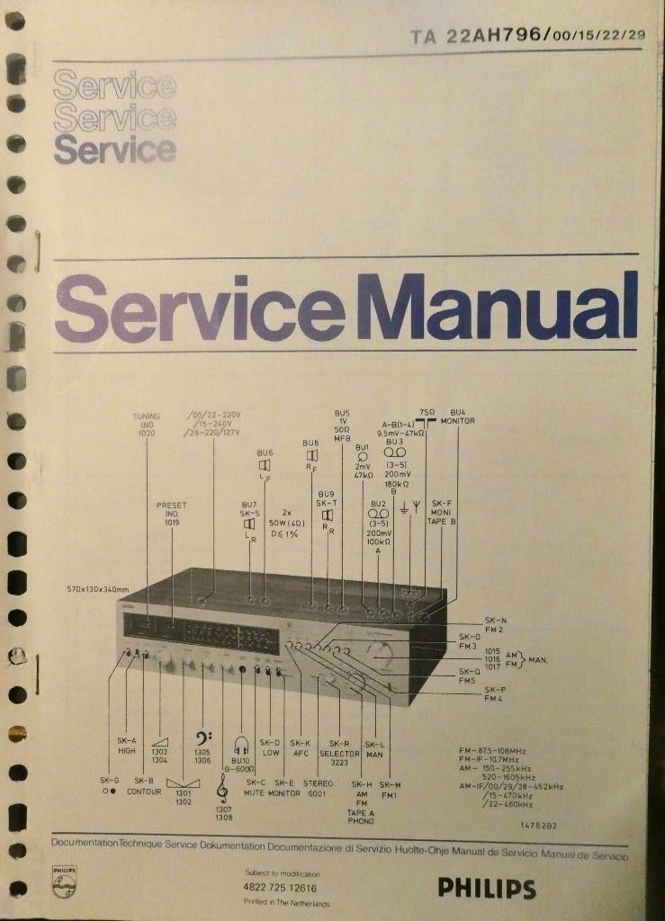Philips tuner versterker service manual TA 22AH796, Ophalen of Verzenden, Audio en Video
