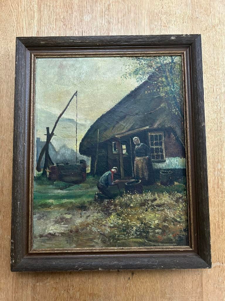 Brabants boerenerf, gesigneerd Th. Mullenders 1944, Ophalen of Verzenden