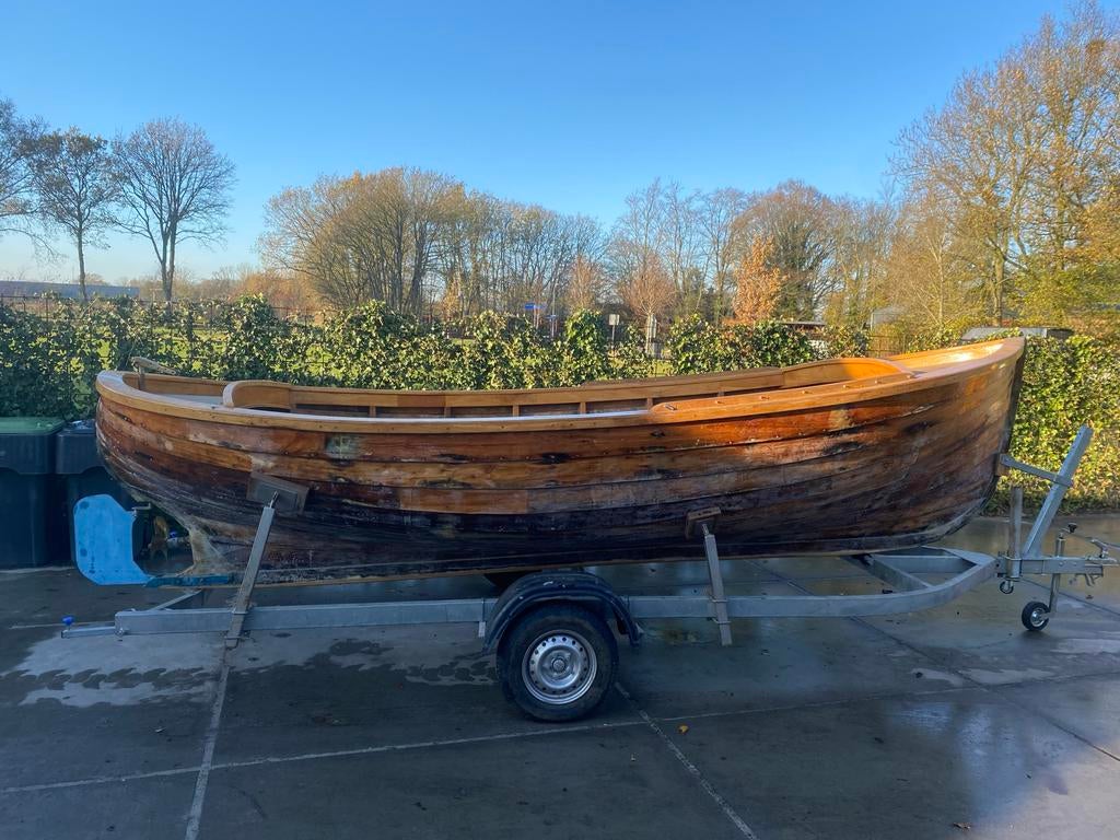 Prachtige 8 personen houten Sloep te Koop!, Watersport en Boten, Ophalen, Gebruikt, Binnenboordmotor, Biminitop