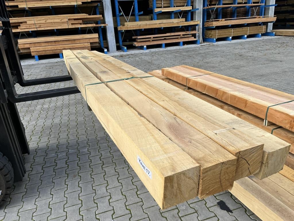 Restant partij Eiken balken fijnbezaagd 150x150x4000mm, Ophalen, Zo goed als nieuw, 250 cm of meer, Balken