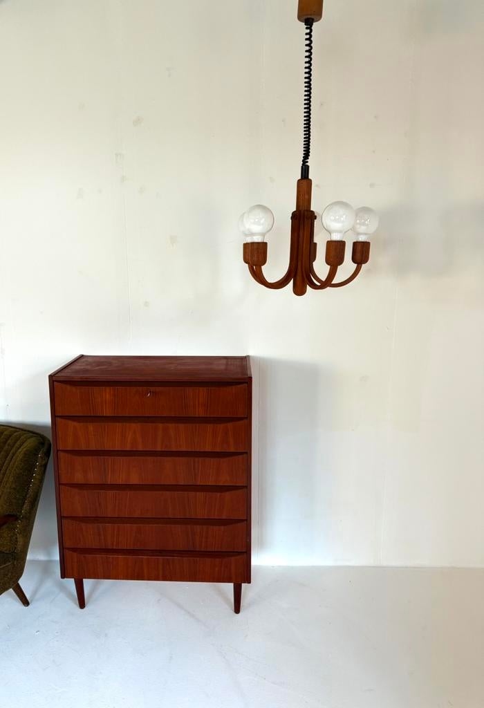 Vintage teakhouten hanglamp ‘Candela’, Domus ‘80, Ophalen of Verzenden, Zo goed als nieuw, Hout