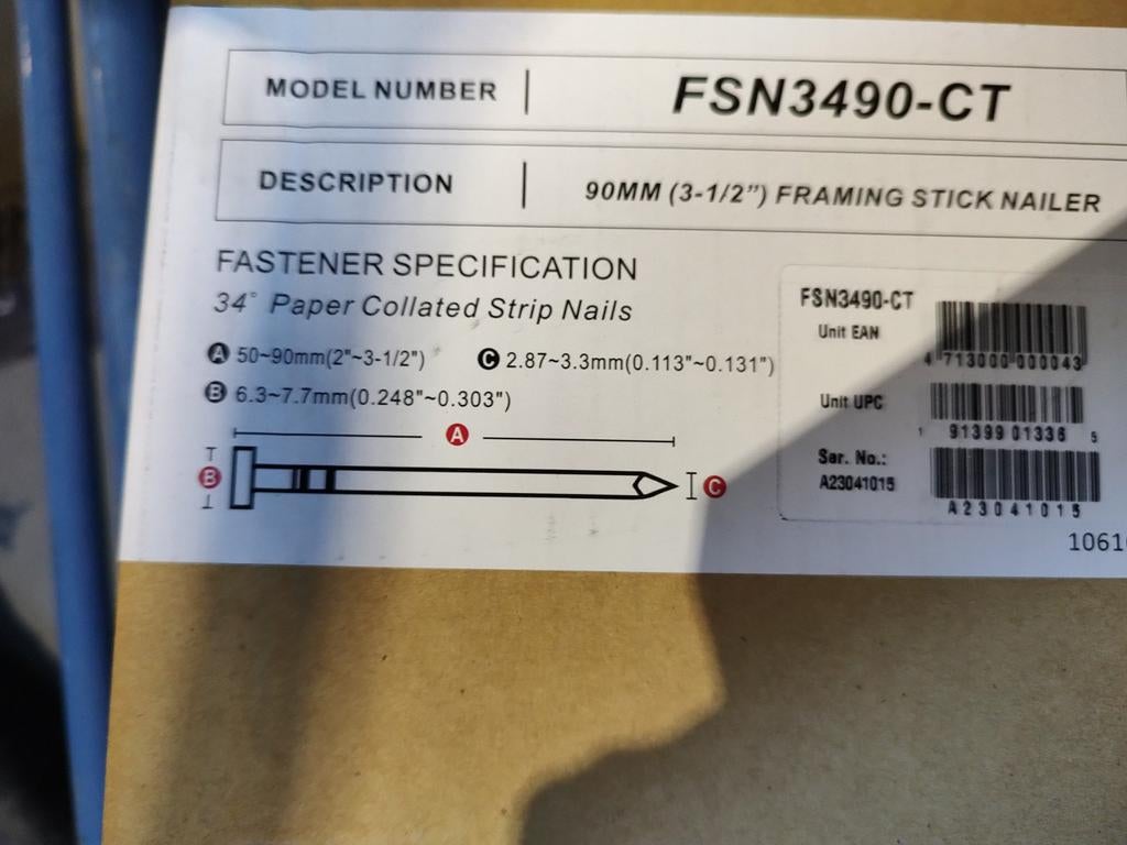 Everwin FSN3490-CT Pneumatische Tacker, Doe-het-zelf en Verbouw, Gereedschap | Overige machines, Nieuw, Ophalen of Verzenden