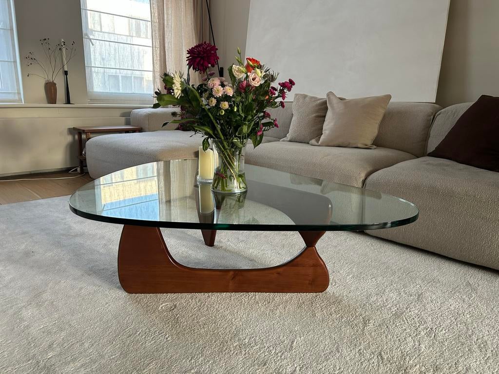 Noguchi-stijl salontafel - Glas & Hout, Huis en Inrichting, Tafels | Salontafels, Ophalen, Gebruikt, 100 tot 150 cm, Noguchi