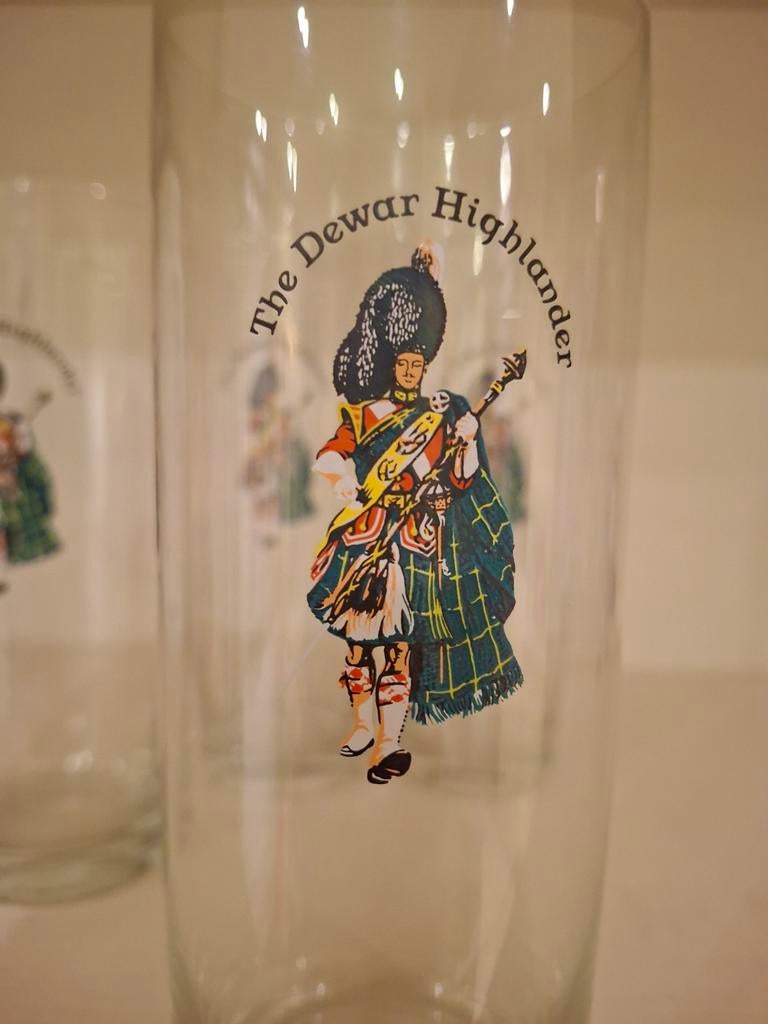 4 The Dewar Highlander Glazen - Vintage Verzamelobject, Ophalen of Verzenden, Gebruikt