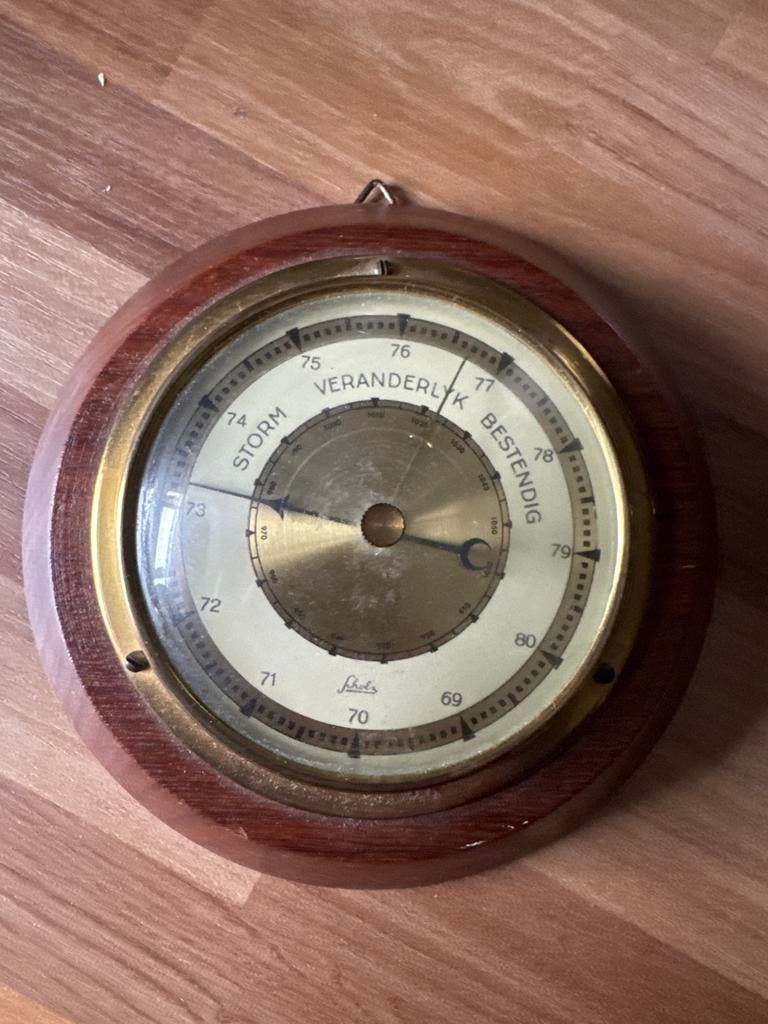 Vintage Barometer Hout Messing, Ophalen of Verzenden, Brons
