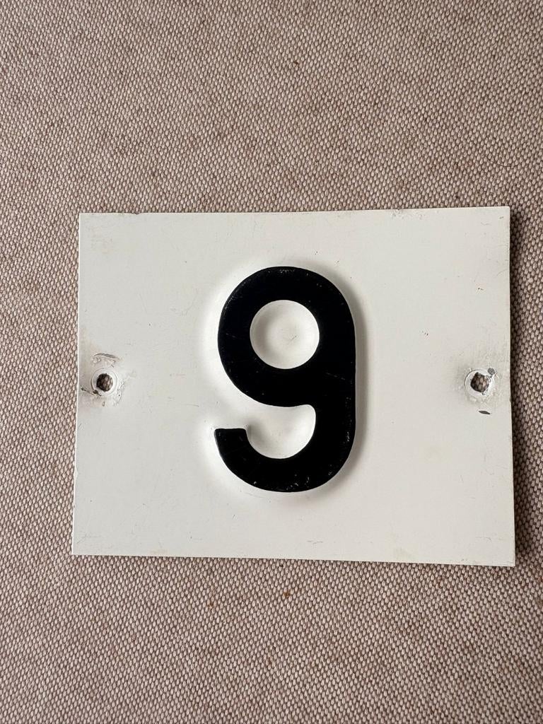 Vintage emaille huisnummer 9 – retro jaren ’50, Ophalen of Verzenden