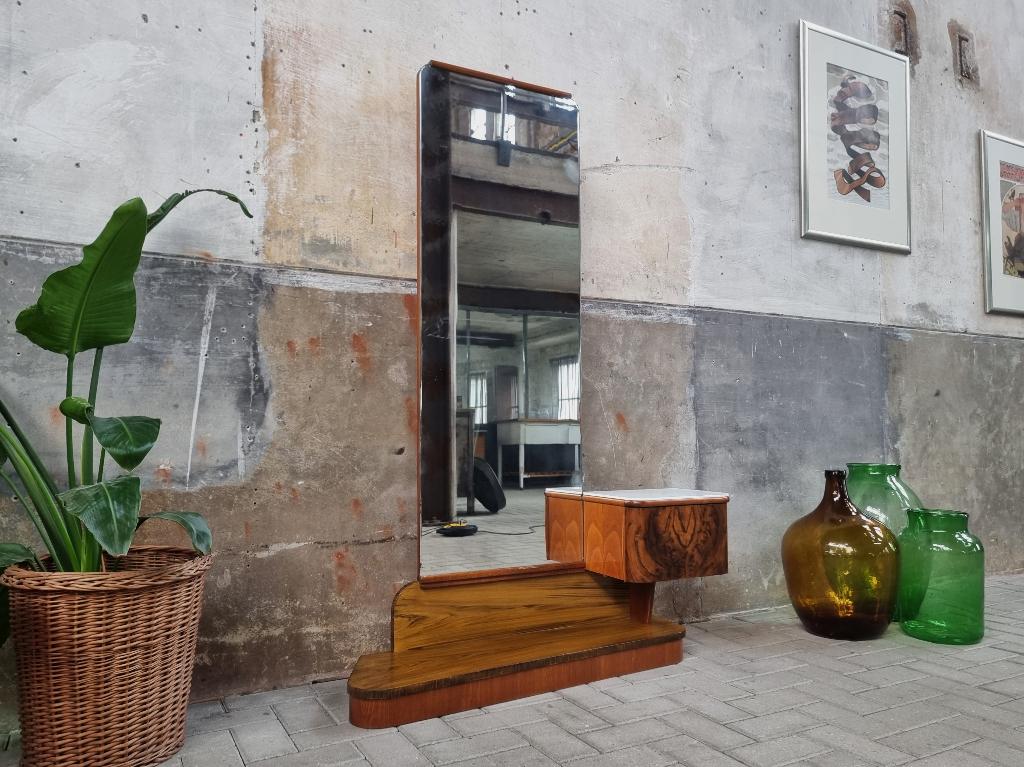 Mid Century Design Staande Spiegel met Kastje | Vintage Kast, Ophalen of Verzenden, Gebruikt