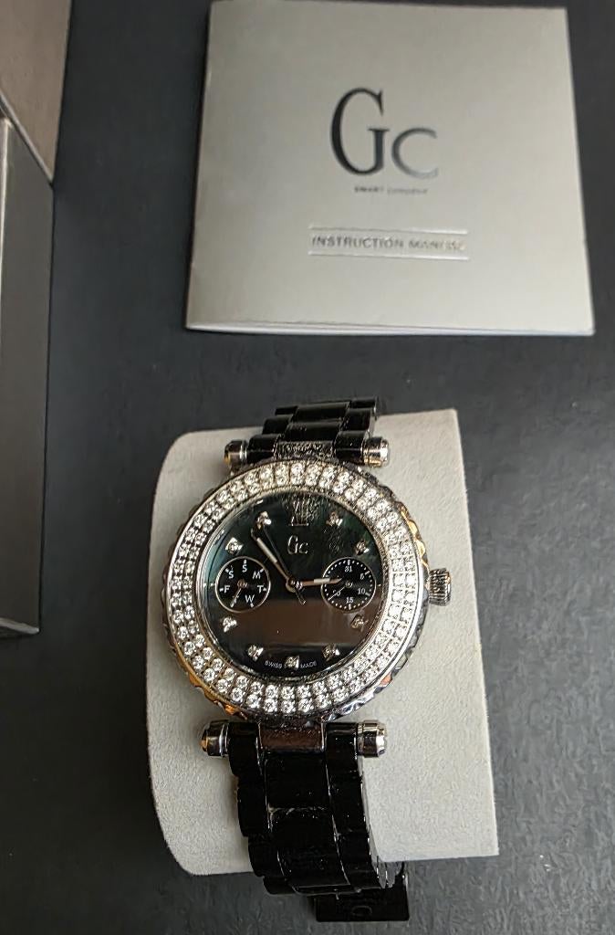 GC Horloge met keramische band en 98 diamanten, Sieraden, Tassen en Uiterlijk, Horloges | Dames, Overige merken, Staal, Staal