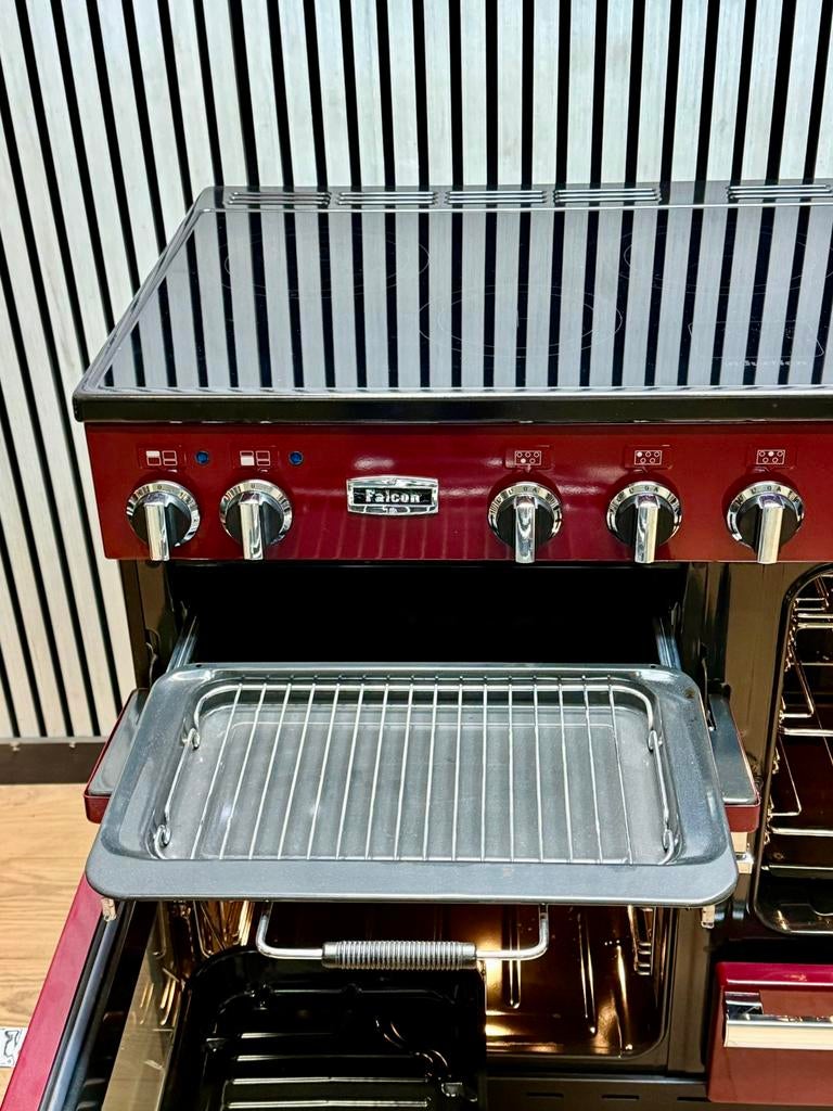 Luxe Falcon INDUCTIE Cranberry 5 zones & 3 ovens 110 cm, Fornello Esperta, Ophalen of Verzenden, Zo goed als nieuw, Energieklasse A of zuiniger